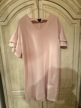 Worthington Light Pink V-Neck Shift Dress with Ruffle Sleeves